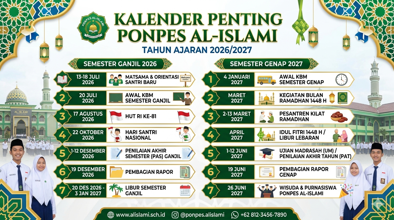  estimasi jadwal kalender pendidikan penting untuk Yayasan Pondok Pesantren Al Islami 